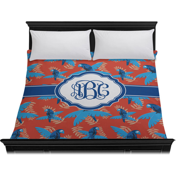 Blue Parrot Duvet Cover - King - On Bed - No Prop
