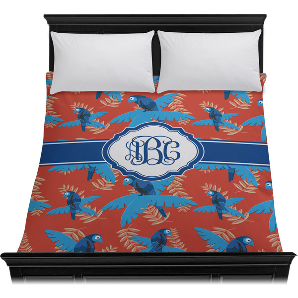 Blue Parrot Duvet Cover - Queen - On Bed - No Prop