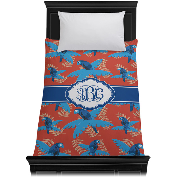 Blue Parrot Duvet Cover - Twin - On Bed - No Prop