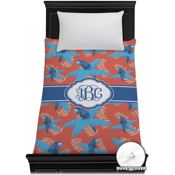 Custom Blue Parrot Duvet Cover - Twin (Personalized)
