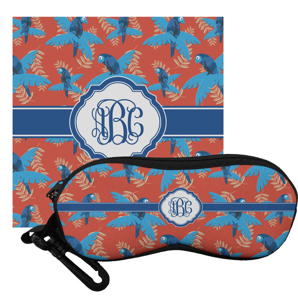 Custom Blue Parrot Eyeglass Case & Cloth (Personalized)