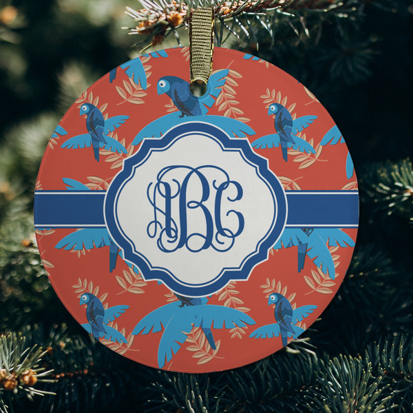 Blue Parrot Frosted Glass Ornament - Round (Lifestyle)