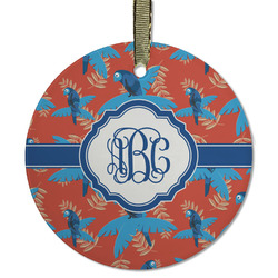 Blue Parrot Flat Glass Ornament - Round w/ Monogram