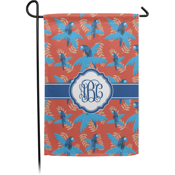 Custom Blue Parrot Small Garden Flag - Single Sided w/ Monograms