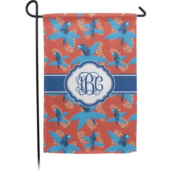 Custom Blue Parrot Small Garden Flag - Double Sided w/ Monograms