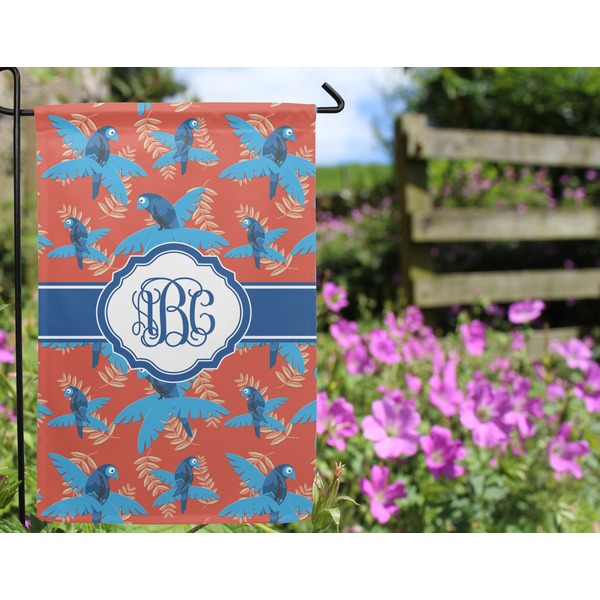 Blue Parrot Garden Flag - Outside In Flowers