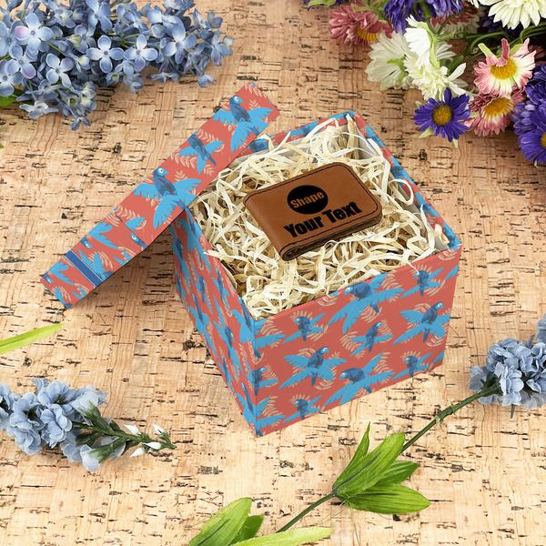 Blue Parrot Gift Boxes with Lid - Canvas Wrapped - Small - In Context