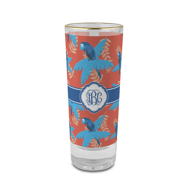 Custom Blue Parrot 2 oz Shot Glass -  Glass with Gold Rim - Set of 4 (Personalized)