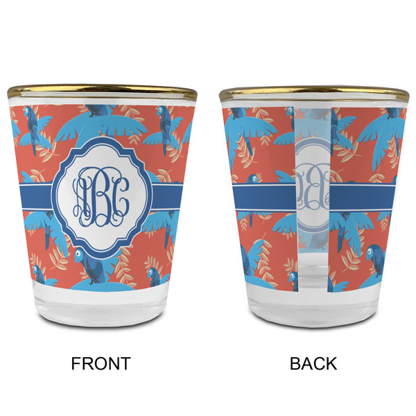 Blue Parrot Glass Shot Glass - with gold rim - APPROVAL