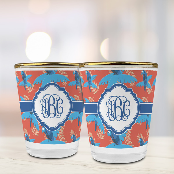 Blue Parrot Glass Shot Glass - with gold rim - LIFESTYLE