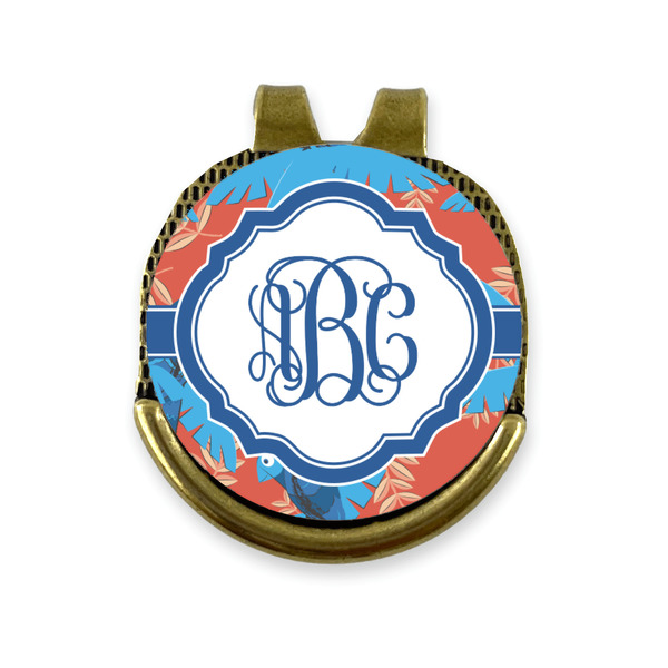 Custom Blue Parrot Golf Ball Marker - Hat Clip - Gold