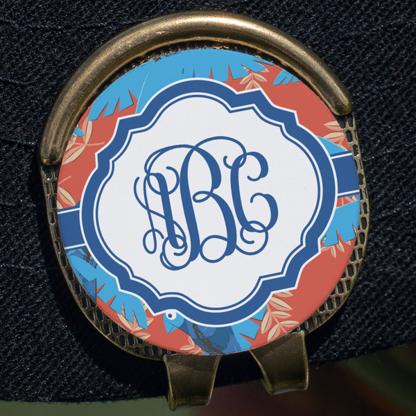 Blue Parrot Golf Ball Marker Hat Clip - Gold - Close Up