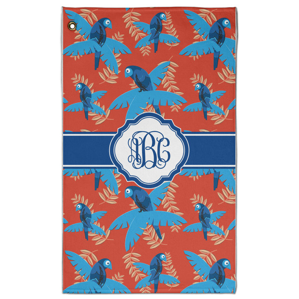Custom Blue Parrot Golf Towel - Poly-Cotton Blend w/ Monograms
