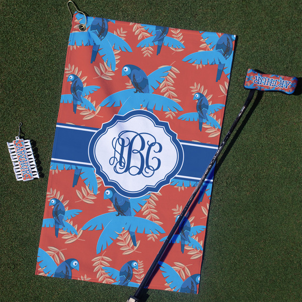 Custom Blue Parrot Golf Towel Gift Set (Personalized)