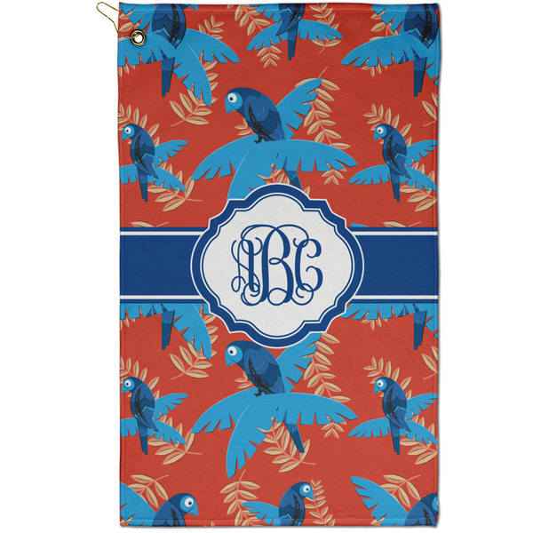 Custom Blue Parrot Golf Towel - Poly-Cotton Blend - Small w/ Monograms