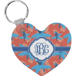 Blue Parrot Heart Plastic Keychain w/ Monogram