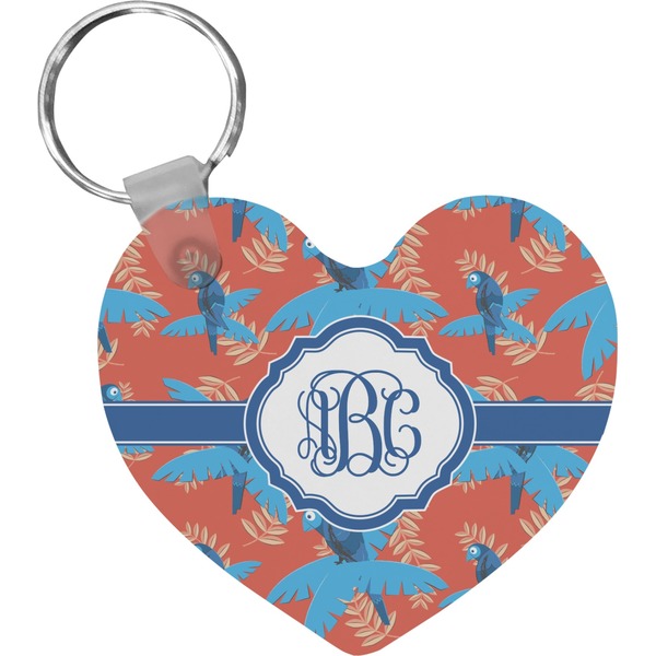 Custom Blue Parrot Heart Plastic Keychain w/ Monogram