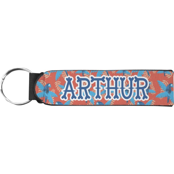 Custom Blue Parrot Neoprene Keychain Fob (Personalized)