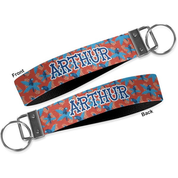 Blue Parrot Key-chain - Metal and Nylon - Front and Back