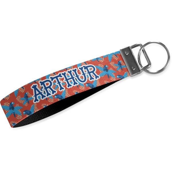 Custom Blue Parrot Webbing Keychain Fob - Large (Personalized)