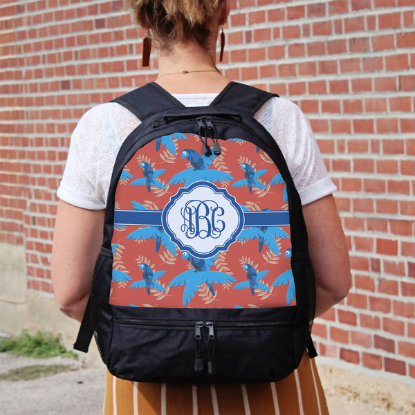 Blue Parrot Large Backpack - Black - On Back
