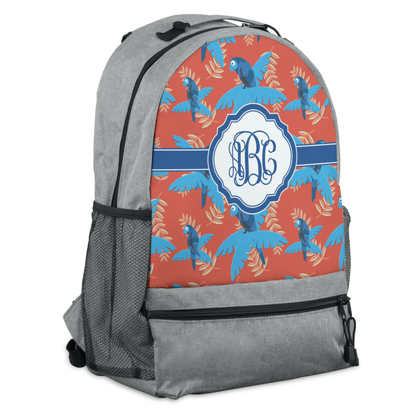 Custom Blue Parrot Backpack - Grey (Personalized)