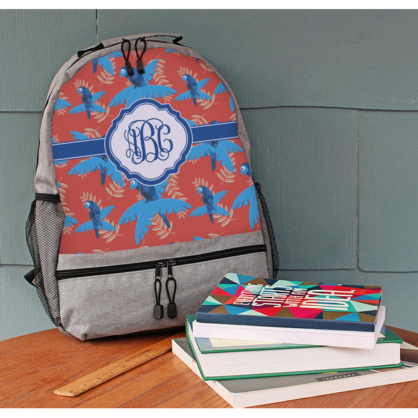 Blue Parrot Large Backpack - Gray - On Desk