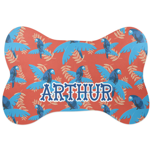 Custom Blue Parrot Bone Shaped Dog Food Mat (Large) (Personalized)