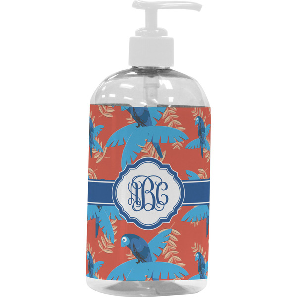 Custom Blue Parrot Plastic Soap / Lotion Dispenser (16 oz - Large - White) (Personalized)