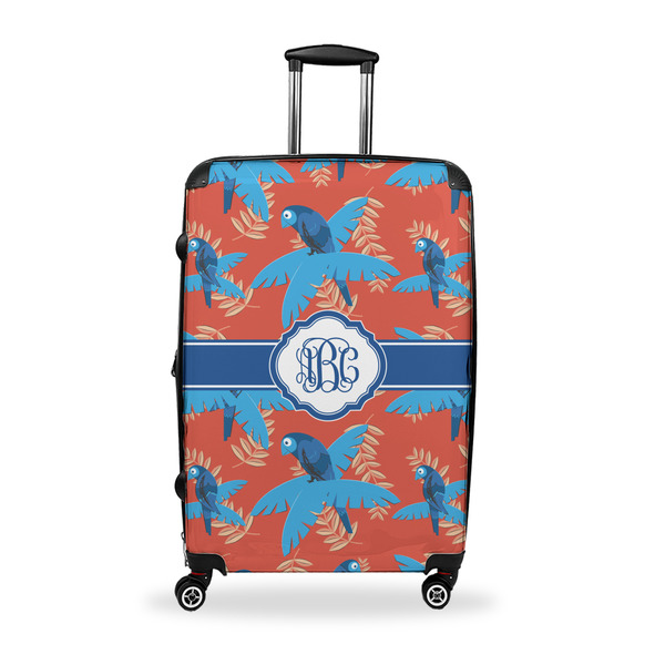 Custom Blue Parrot Suitcase - 28" Large - Checked w/ Monogram