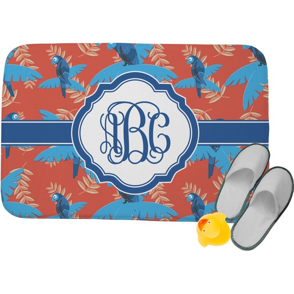 Custom Blue Parrot Memory Foam Bath Mat (Personalized)
