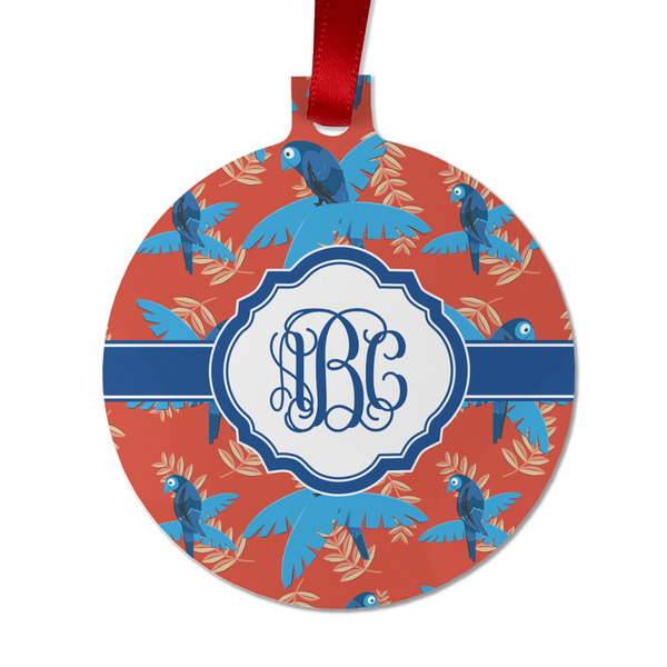 Custom Blue Parrot Metal Ball Ornament - Double Sided w/ Monogram