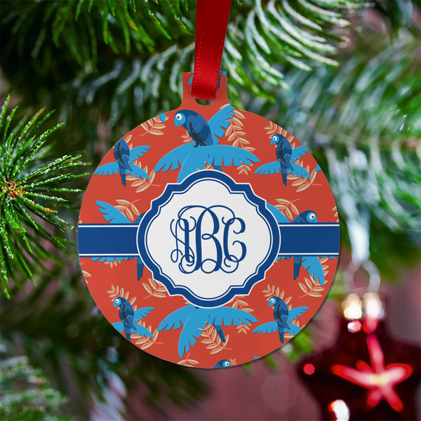 Blue Parrot Metal Ball Ornament - Lifestyle