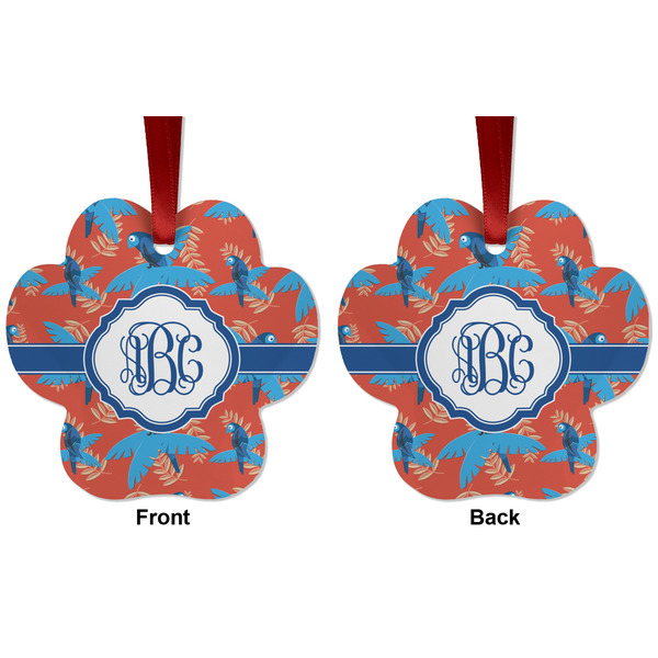Blue Parrot Metal Paw Ornament - Front and Back