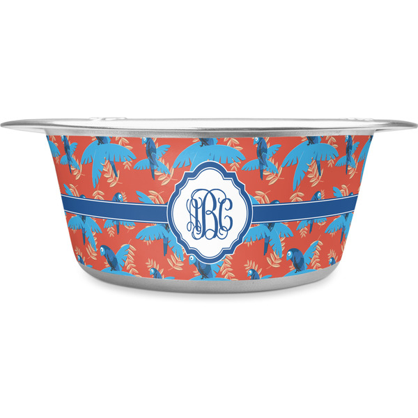 Custom Blue Parrot Stainless Steel Dog Bowl - Large (Personalized)