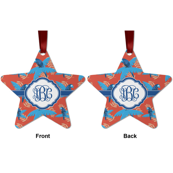 Blue Parrot Metal Star Ornament - Front and Back