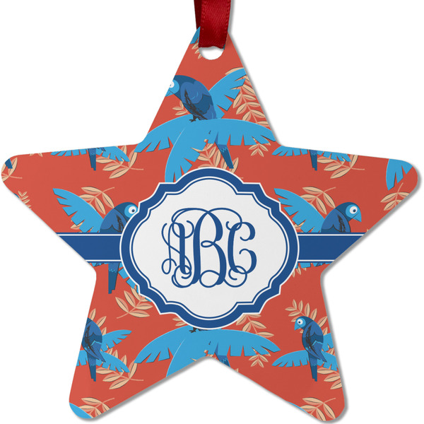 Custom Blue Parrot Metal Star Ornament - Double Sided w/ Monogram