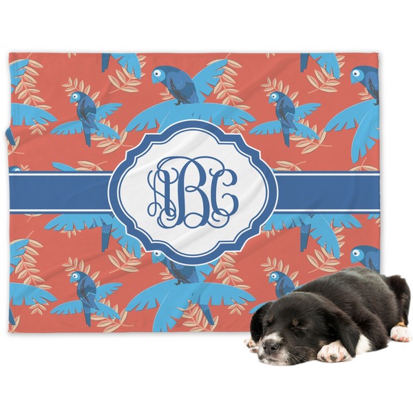 Custom Blue Parrot Dog Blanket - Large (Personalized)