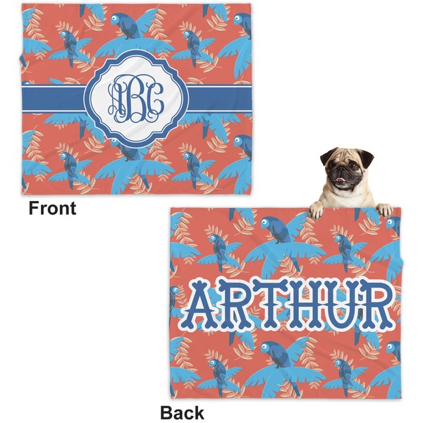 Blue Parrot Microfleece Dog Blanket - Large- Front & Back