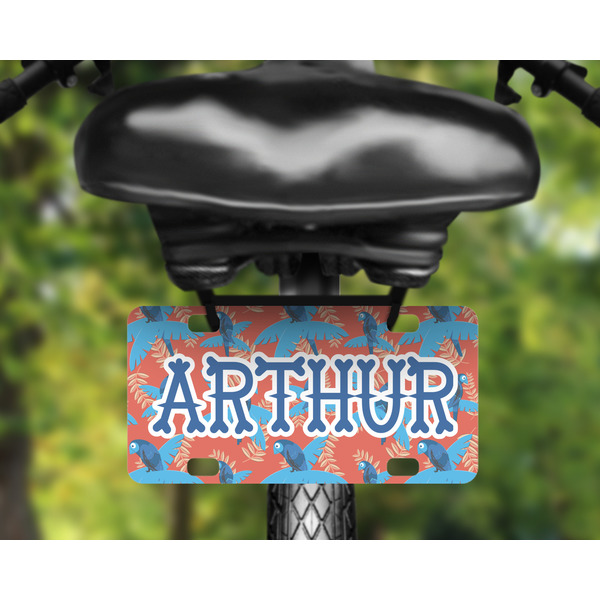 Blue Parrot Mini License Plate on Bicycle