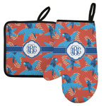 Blue Parrot Left Oven Mitt & Pot Holder Set w/ Monogram