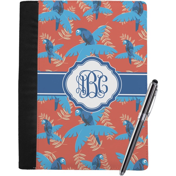 Custom Blue Parrot Notebook Padfolio - Large w/ Monogram