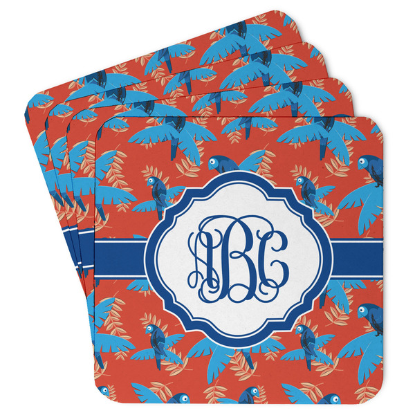 Custom Blue Parrot Paper Coasters w/ Monograms