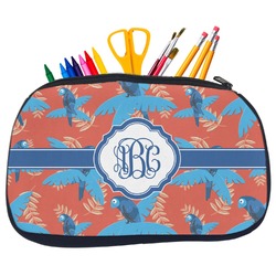 Blue Parrot Neoprene Pencil Case - Medium w/ Monogram