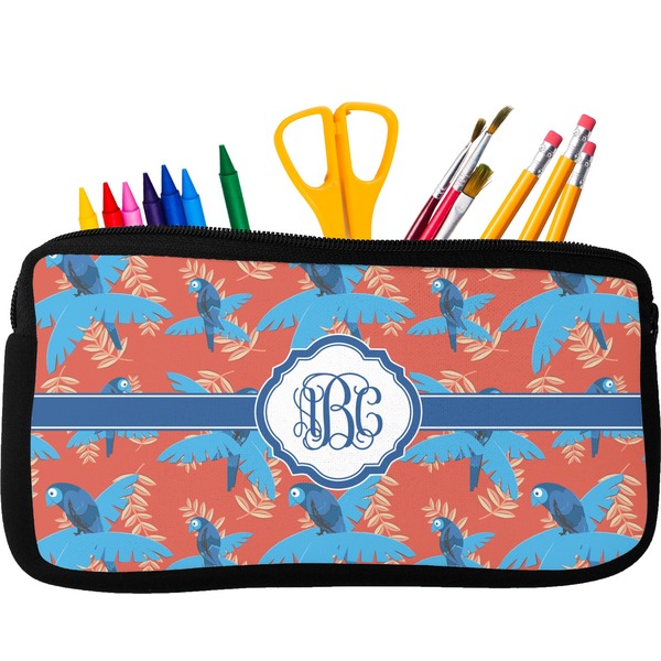 Custom Blue Parrot Neoprene Pencil Case (Personalized)