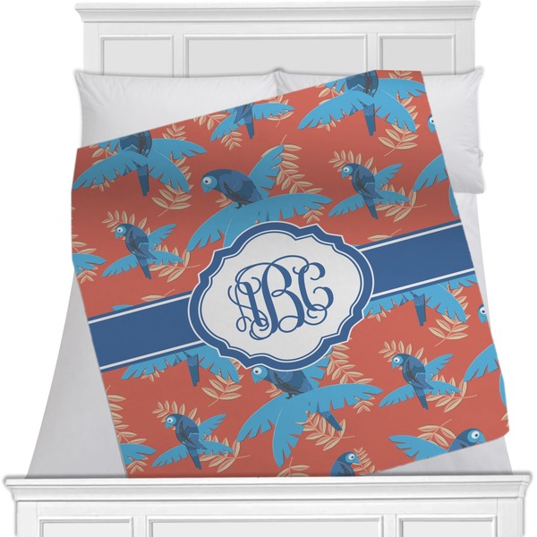 Custom Blue Parrot Minky Blanket - Toddler / Throw - 60"x50" - Double Sided (Personalized)