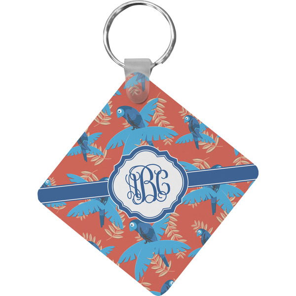 Custom Blue Parrot Diamond Plastic Keychain w/ Monogram