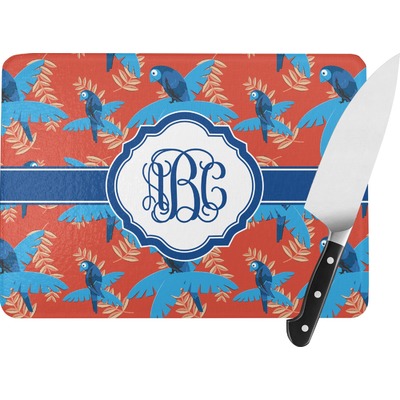 Blue Parrot Rectangular Glass Cutting Board (Personalized)