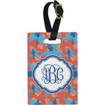 Blue Parrot Plastic Luggage Tag - Rectangular w/ Monogram