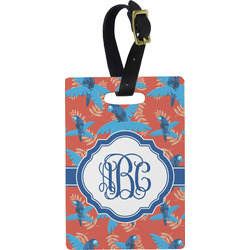 Blue Parrot Plastic Luggage Tag - Rectangular w/ Monogram